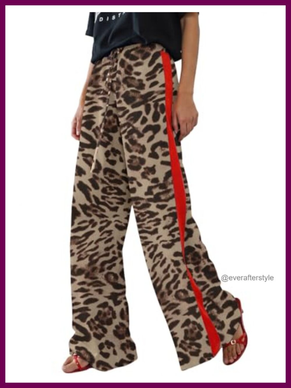 Wide Leg Palazzo Pants Flowy Side Striped Cheetah Trousers